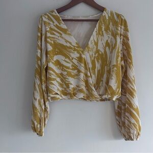 Astr The Label Mustard Yellow White Chiffon Women’s Long Sleeve Blouse Sz Small
